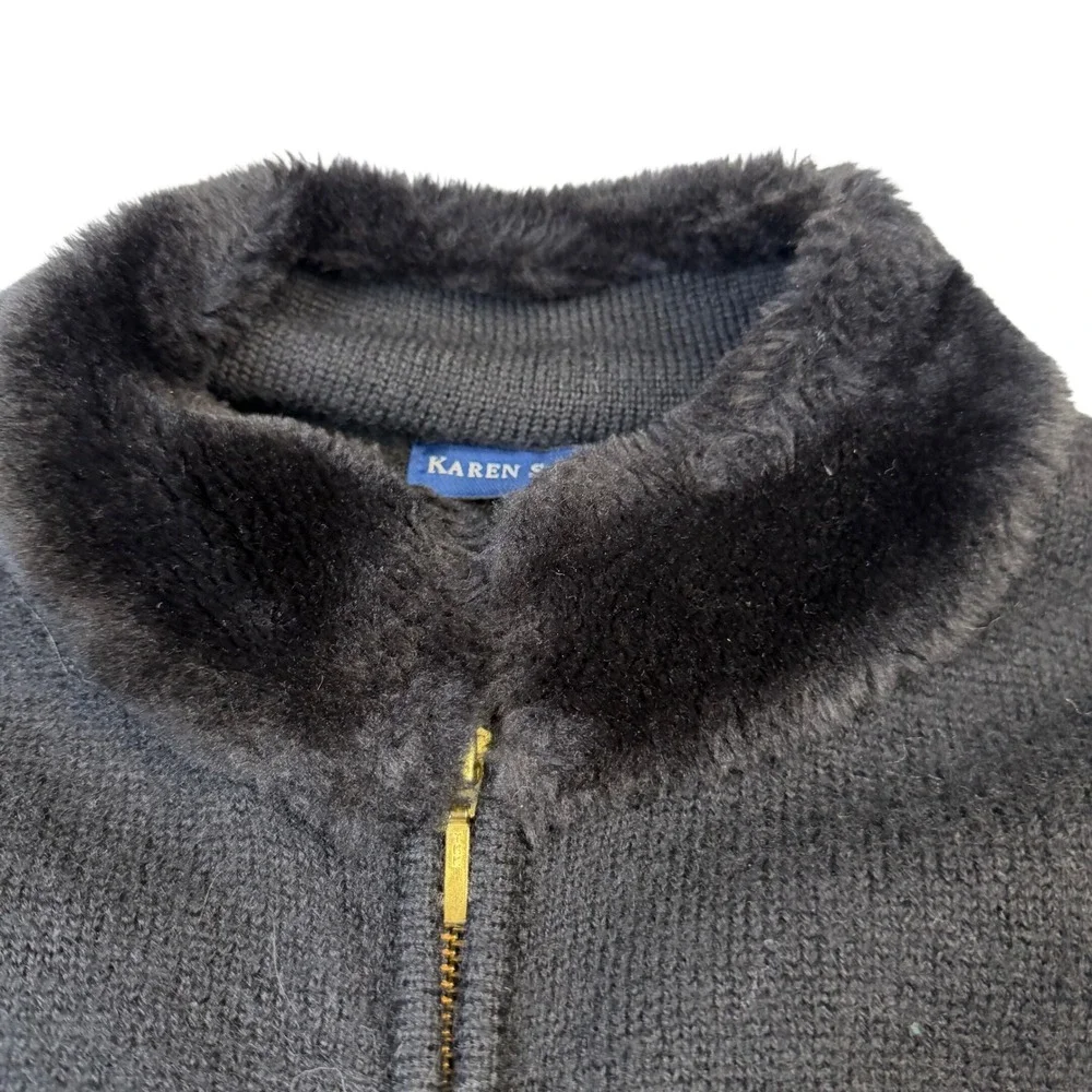 VTG‎ Karen Scott Wool Zip Sweater Jacket Faux Fur Collar Fair Isle Nordic XL